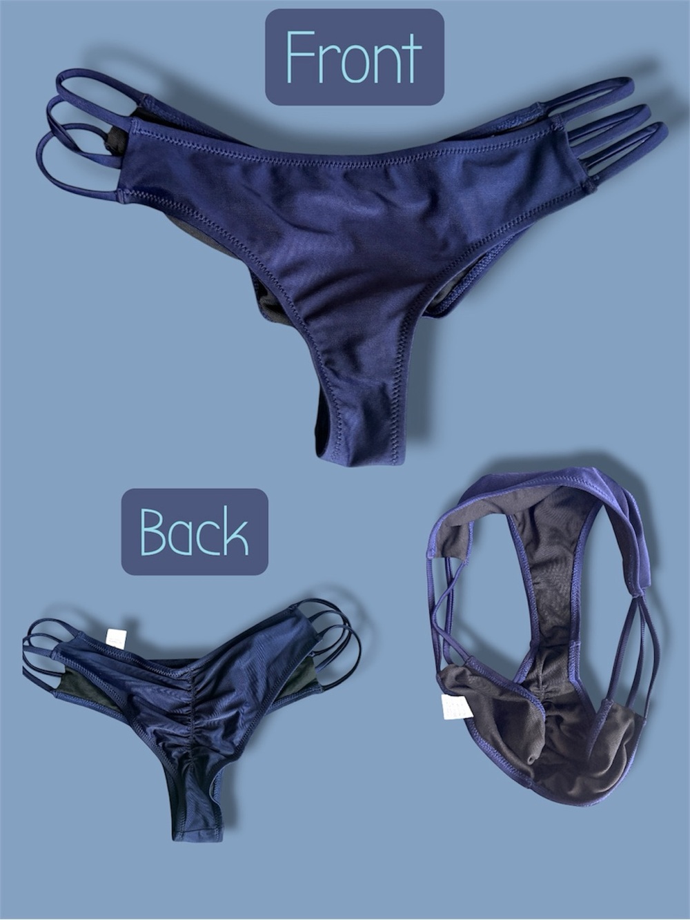 Dark Navy Strappy Bikini Bottom - Multi-Strap Sides - New Without Tags